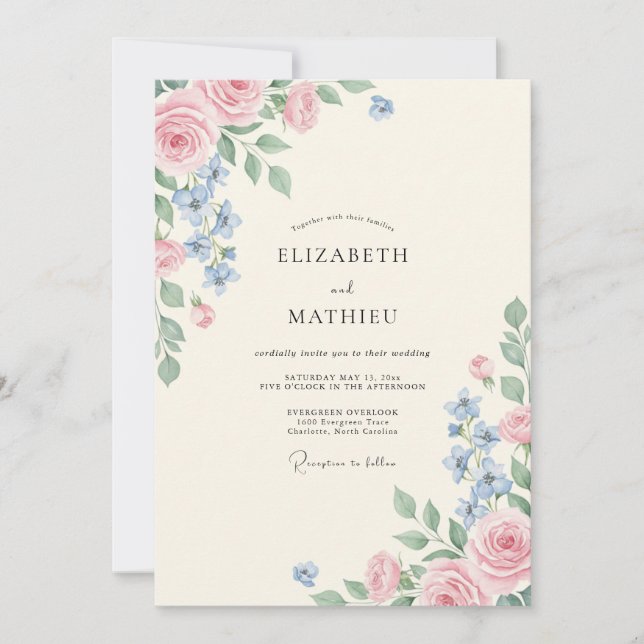Convite Casamento Pétala de Centáurea Blush (Frente)