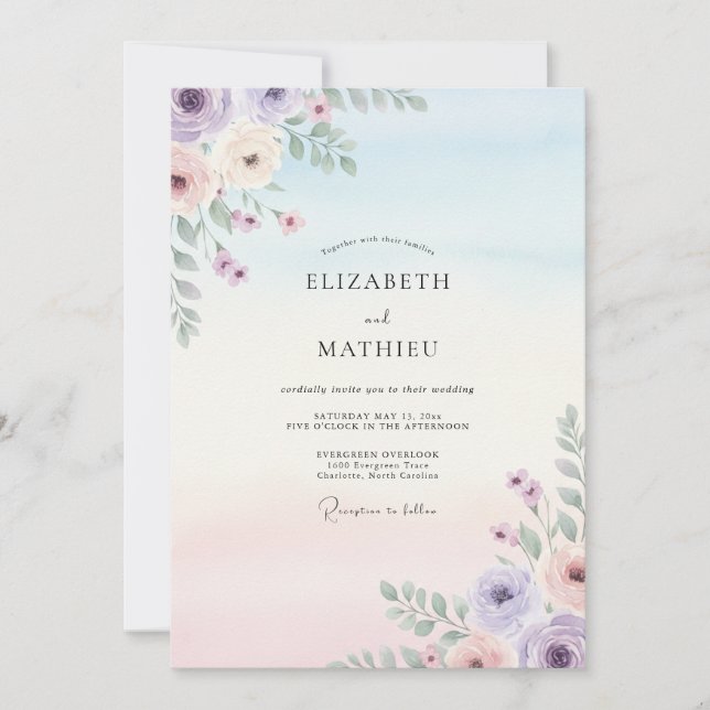 Convite Casamento Pétala de Céu Lavanda (Frente)