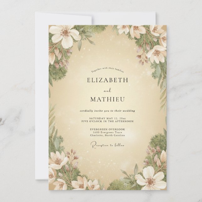 Convite Casamento Pétala de Champanhe Creme (Frente)