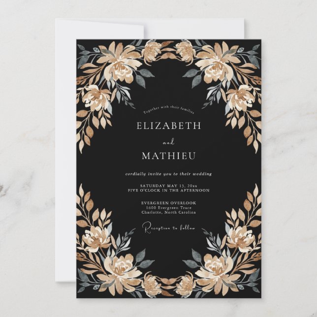 Convite Casamento Pétala de Champanhe Preto (Frente)