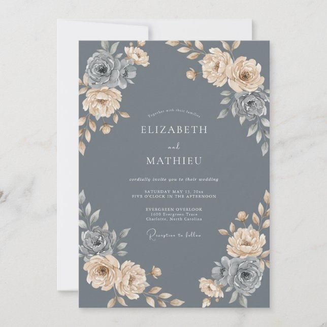 Convite Casamento Pétala de Champanhe Slate (Frente)