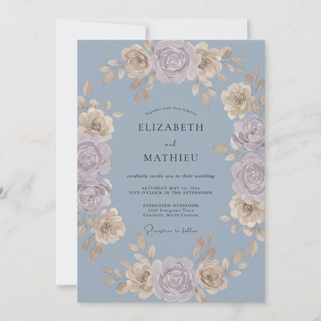 Convite Casamento Pétala de Champanhe Soft Periwinkle (Frente)