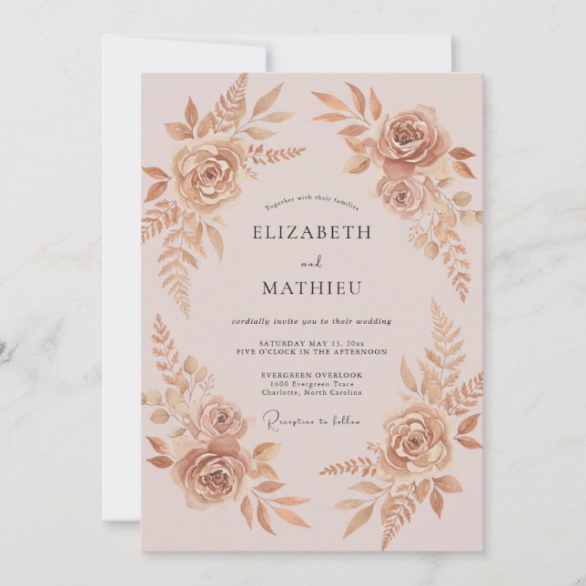 Convite Casamento Pétala de Cobre Champanhe Dourado (Frente)