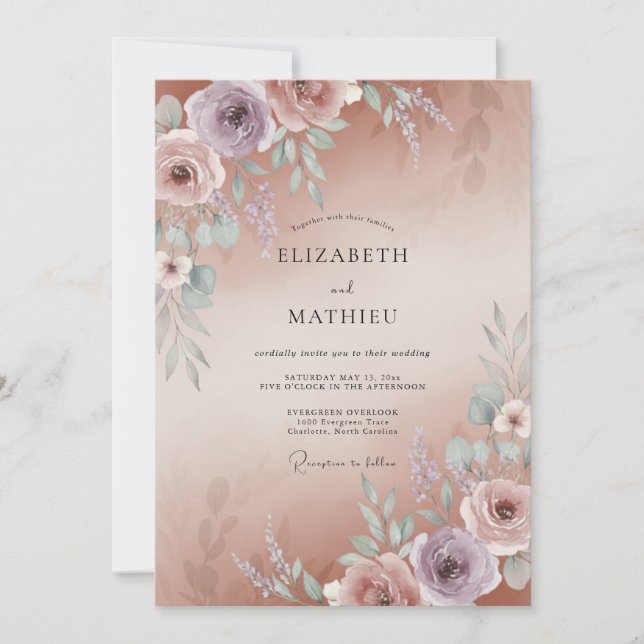 Convite Casamento Pétala de Cobre Malva (Frente)
