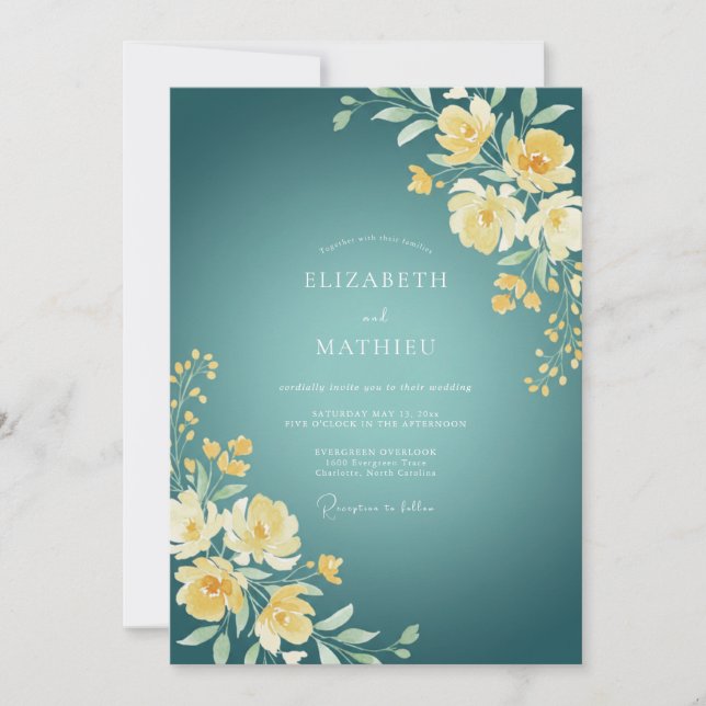 Convite Casamento Pétala de Combustível Amarelo (Frente)