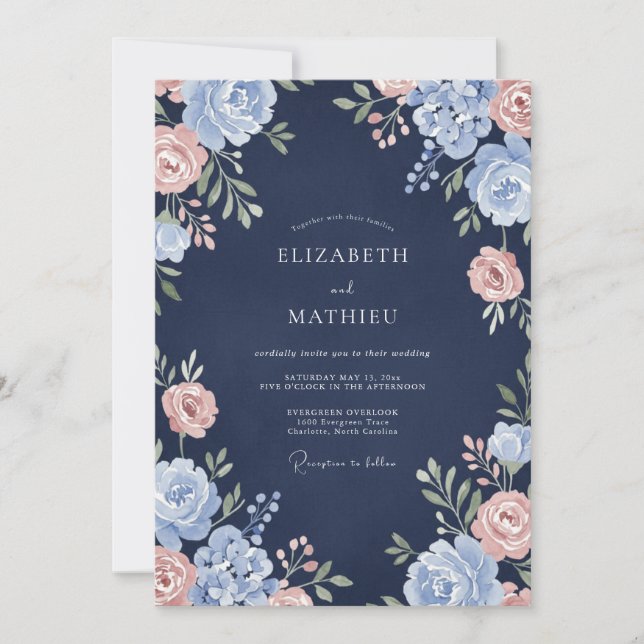 Convite Casamento Pétala de Conchinha Azul-Marinho (Frente)