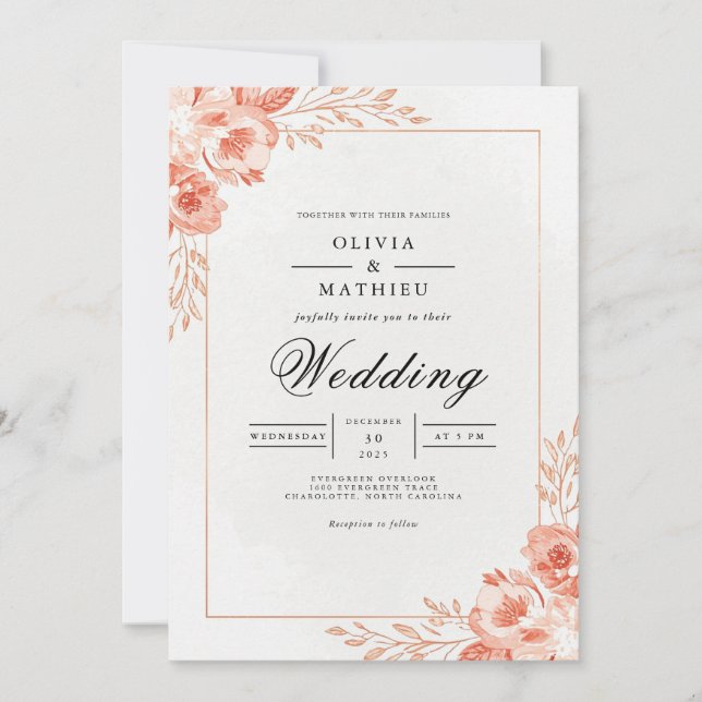 Convite Casamento Pétala de Coral (Frente)