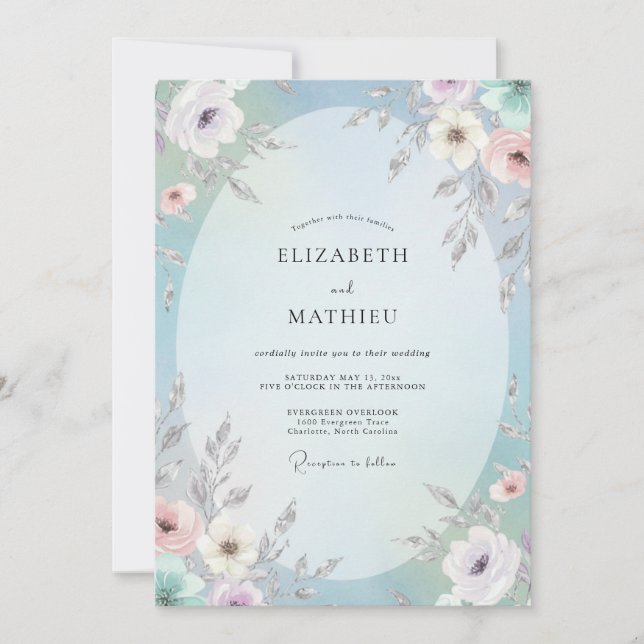 Convite Casamento Pétala de Coral Macio Periwinkle (Frente)