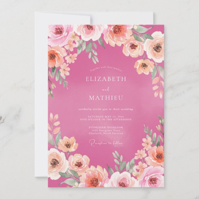 Convite Casamento Pétala de Coral Magenta (Frente)