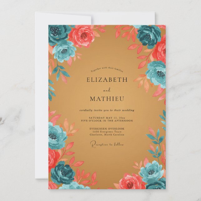 Convite Casamento Pétala de Coral Ocre (Frente)