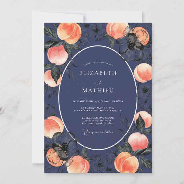 Convite Casamento Pétala de Coral Rosa Meia-Noite (Frente)