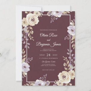 Convite Casamento Pétala de Creme Macio Ameixa