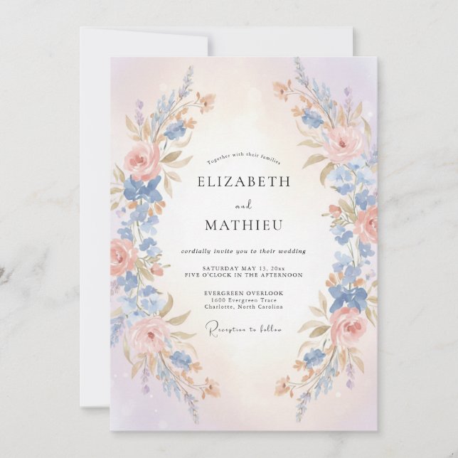 Convite Casamento Pétala de Damasco Azul-marinho (Frente)