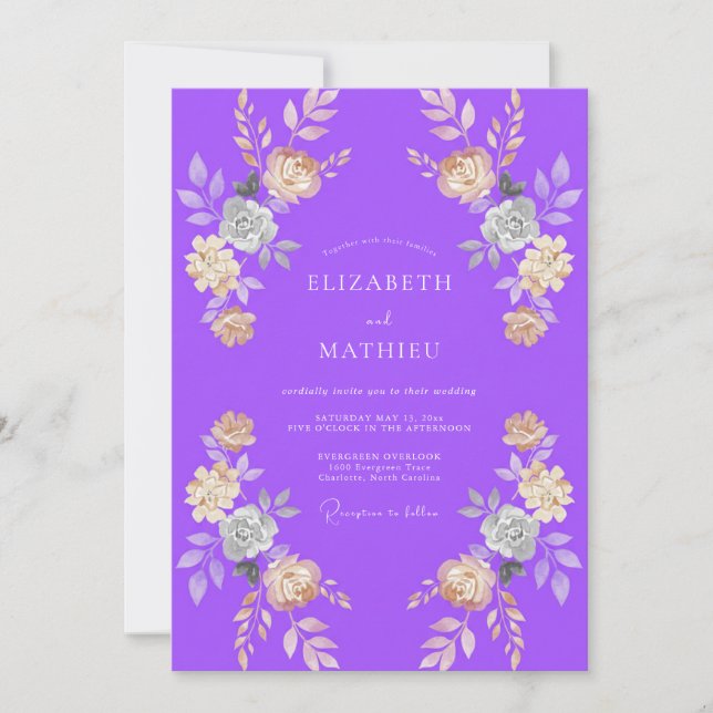 Convite Casamento Pétala de Damasco Violeta (Frente)