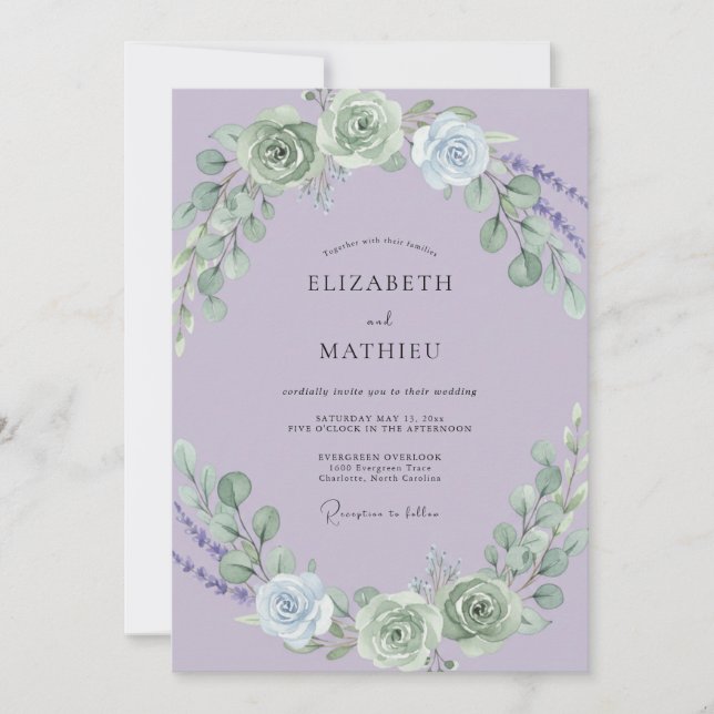 Convite Casamento Pétala de Heather Sage (Frente)