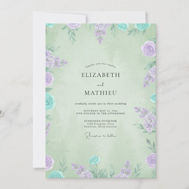 Convite Casamento Pétala de Hortelã e Periwinkle (Frente)