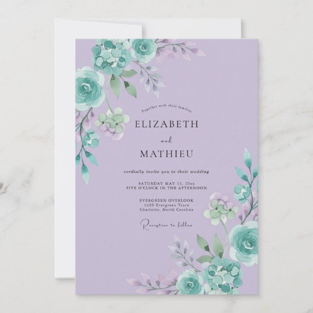 Convite Casamento Pétala de Hortelã Lilás (Frente)