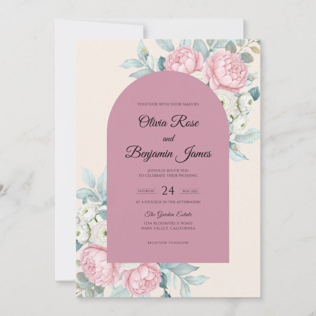 Convite Casamento Pétala de Hortelã Malva (Frente)