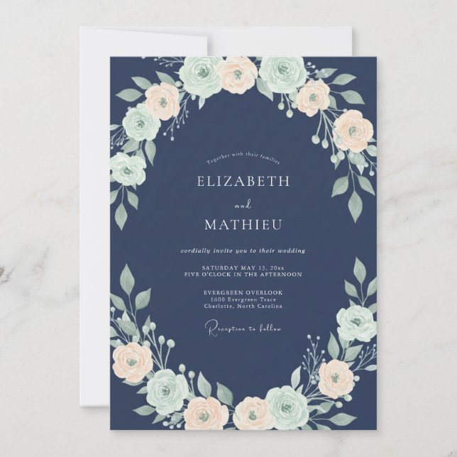 Convite Casamento Pétala de Hortelã Slate (Frente)