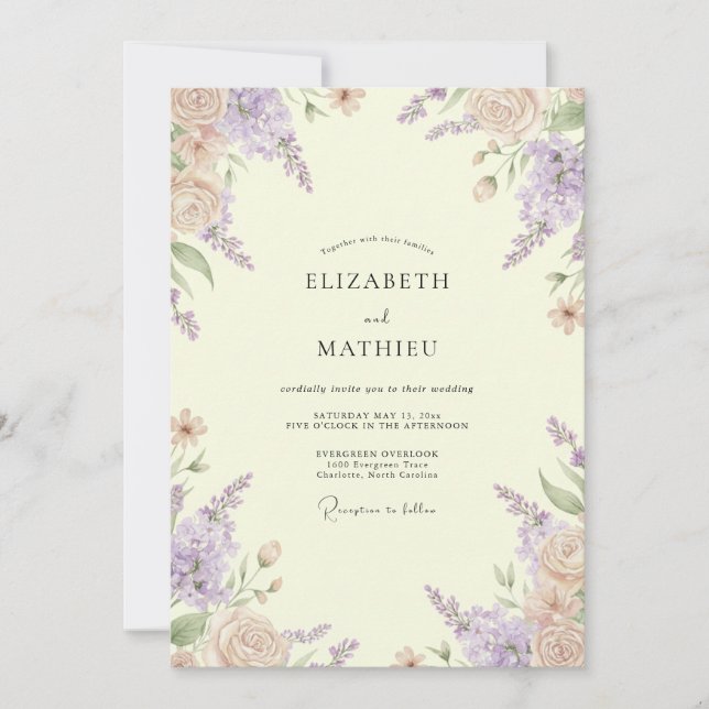 Convite Casamento Pétala de Lavanda Limão (Frente)