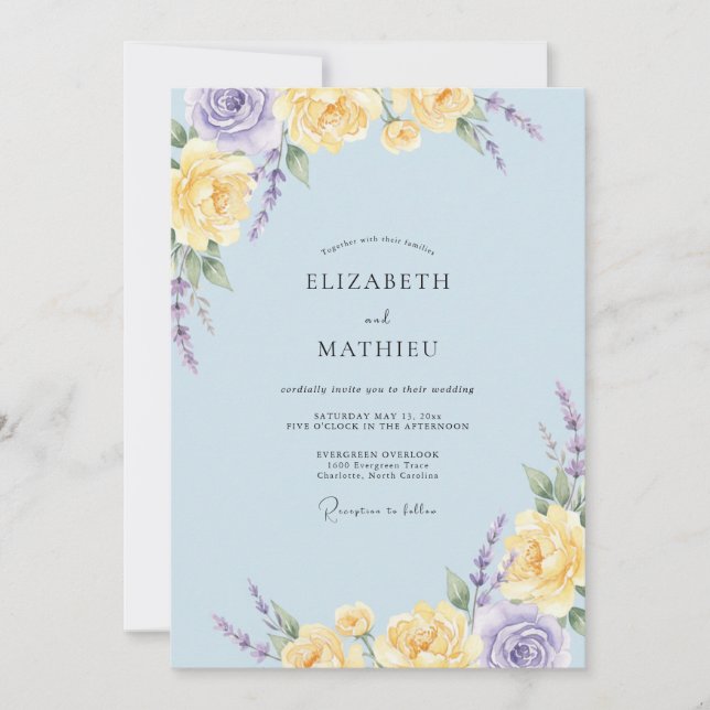 Convite Casamento Pétala de Lilás Amarelo Azure (Frente)