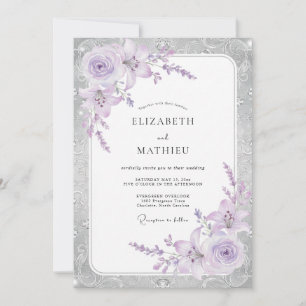 Convite Casamento Pétala de Lilás Prateado