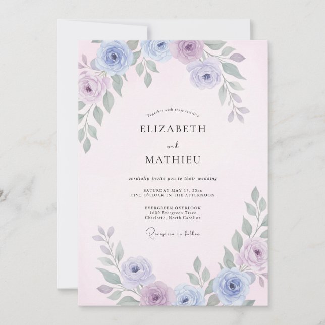 Convite Casamento Pétala de Lilás Rosa Pálido (Frente)