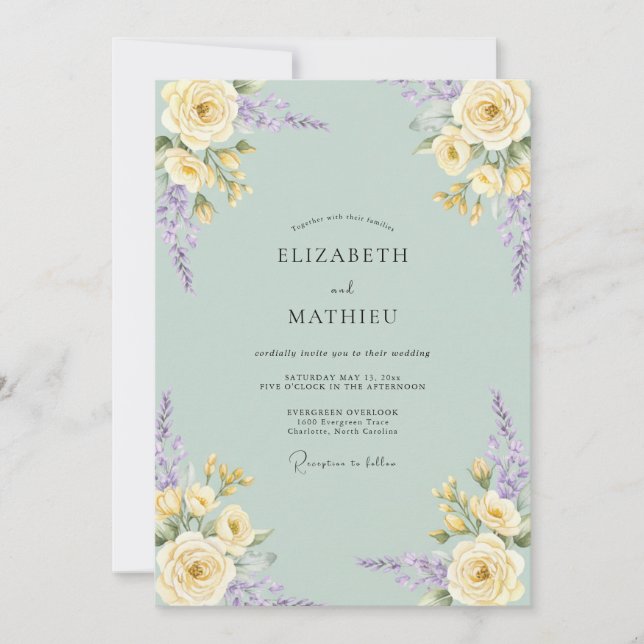 Convite Casamento Pétala de Manteiga Celadon (Frente)
