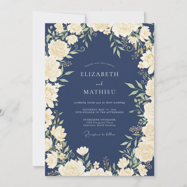 Convite Casamento Pétala de Marfim Meia-Noite (Frente)