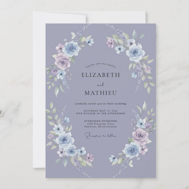Convite Casamento Pétala de Mauve de Aço (Frente)