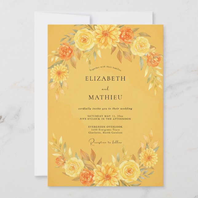 Convite Casamento Pétala de Mel Dourado (Frente)