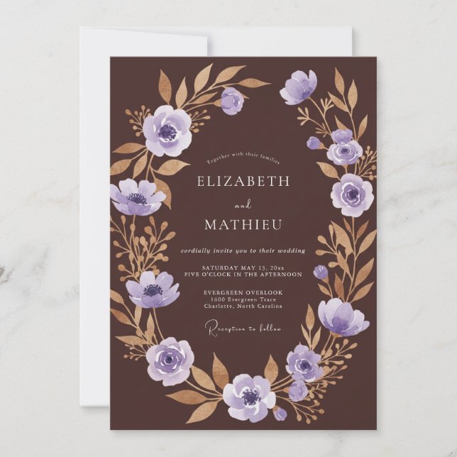 Convite Casamento Pétala de Mogno Lavanda (Frente)