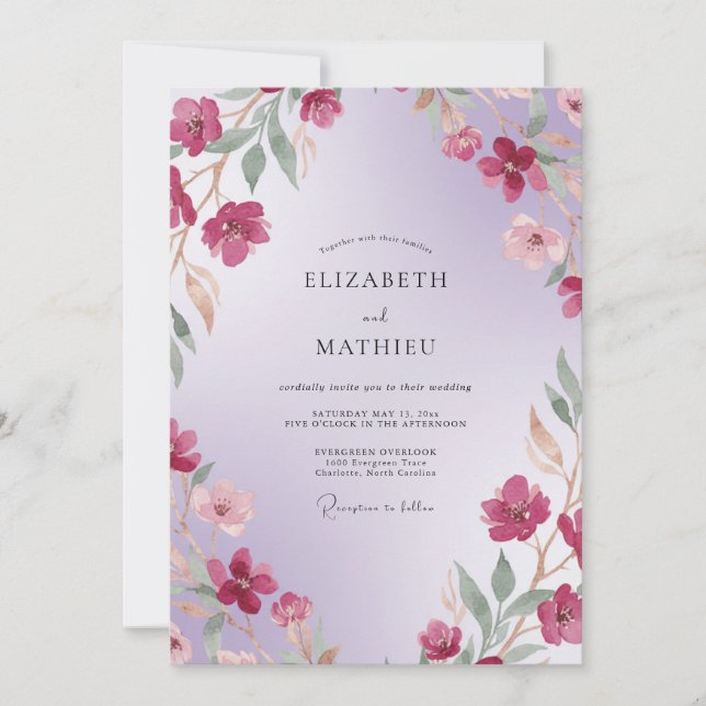 Convite Casamento Pétala de Orquídea Ameixa (Frente)