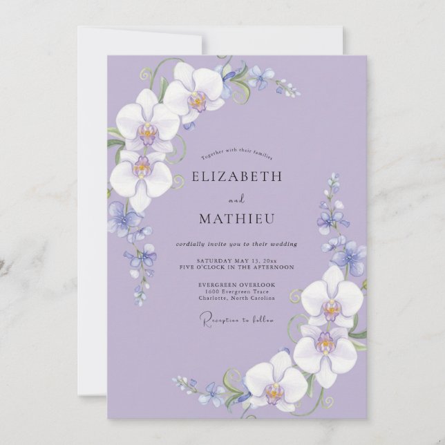 Convite Casamento Pétala de Orquídea Violeta (Frente)