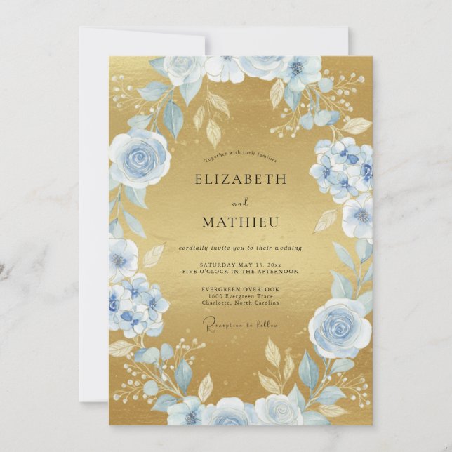 Convite Casamento Pétala de Ouro Gelo (Frente)