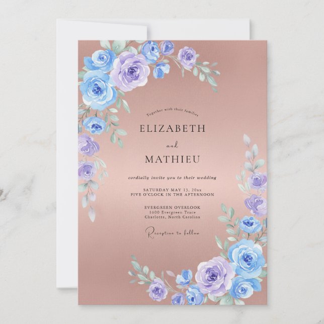Convite Casamento Pétala de Periwinkle Bege (Frente)