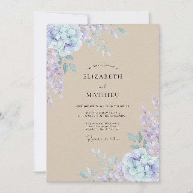 Convite Casamento Pétala de Periwinkle Bege (Frente)