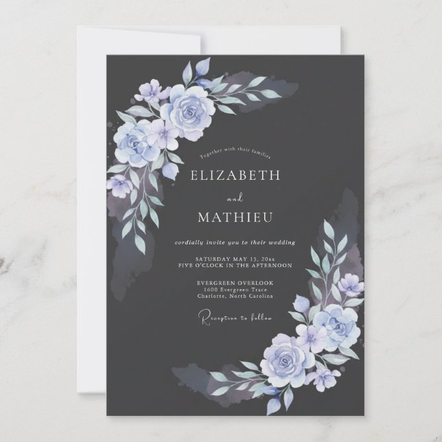 Convite Casamento Pétala de Periwinkle de Aço (Frente)