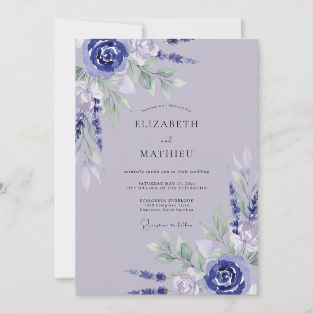 Convite Casamento Pétala de Periwinkle Lavanda Pálida (Frente)