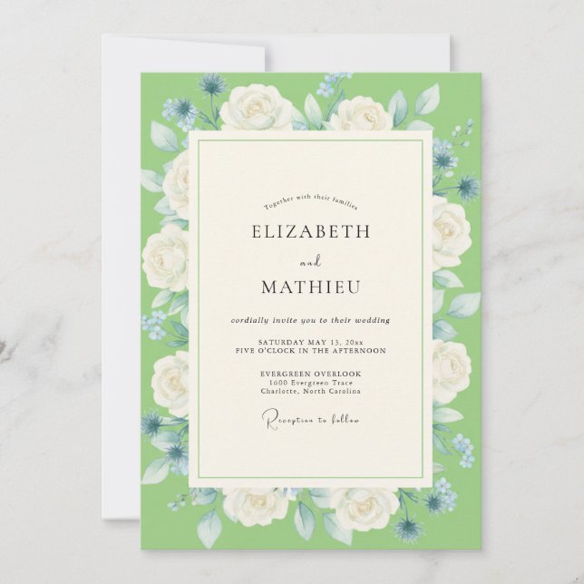 Convite Casamento Pétala de Periwinkle Limão (Frente)