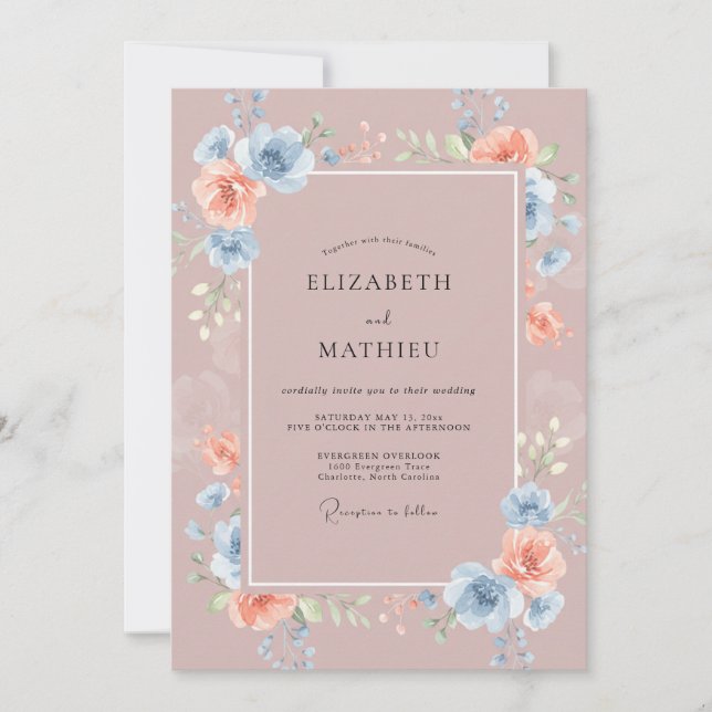 Convite Casamento Pétala de Periwinkle Rosa (Frente)