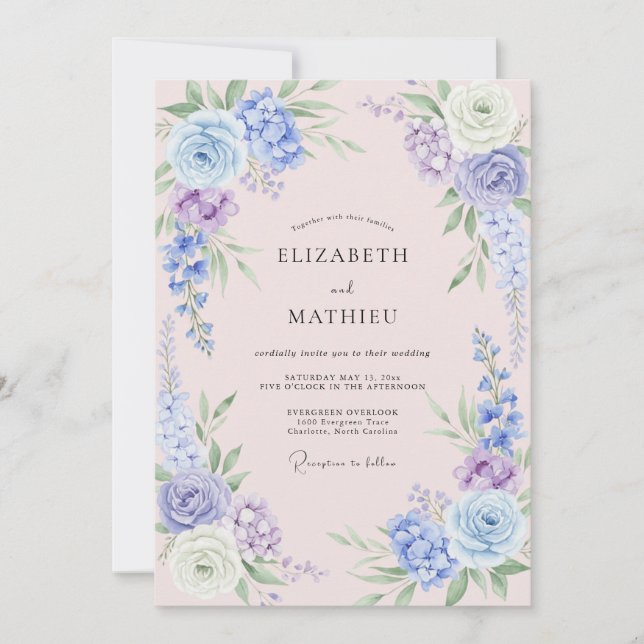 Convite Casamento Pétala de Periwinkle Rosado (Frente)