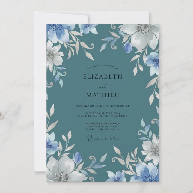 Convite Casamento Pétala de Periwinkle Slate (Frente)
