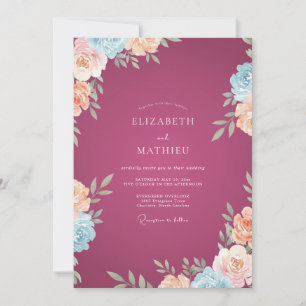 Convite Casamento Pétala de Pêssego Quente Magenta