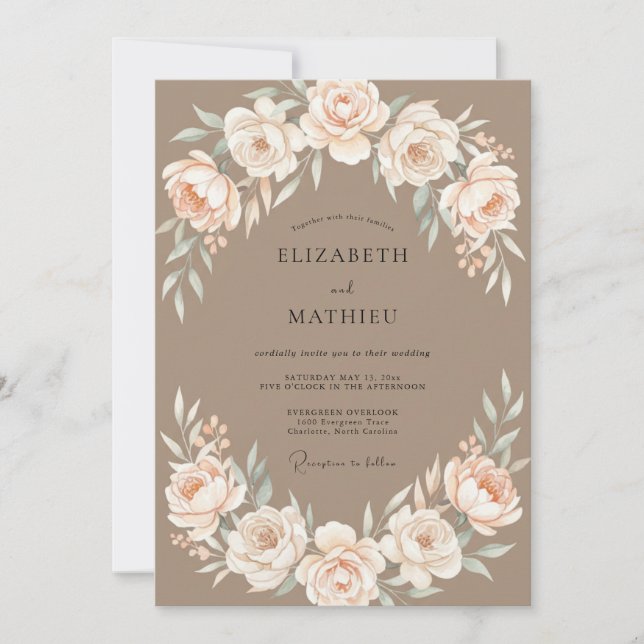 Convite Casamento Pétala de Pêssego Taupe (Frente)