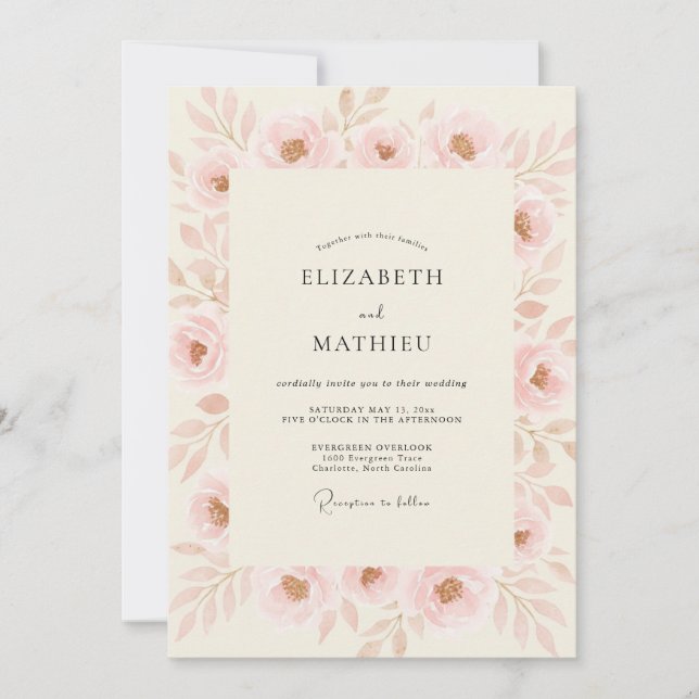 Convite Casamento Pétala de Ranunculus Rosado (Frente)
