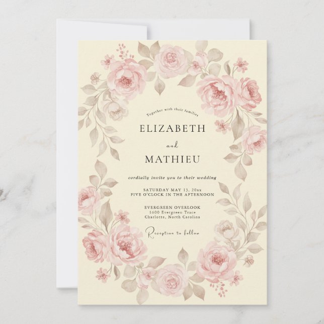 Convite Casamento Pétala de Rosa Bege Taupe (Frente)