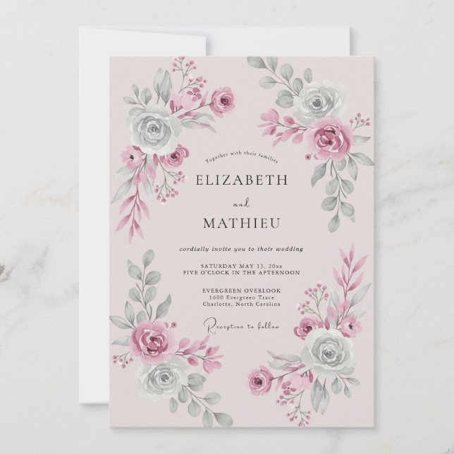 Convite Casamento Pétala de Salvia Rosa (Frente)