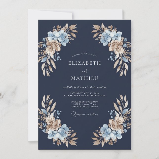 Convite Casamento Pétala de Taupe à Meia-Noite (Frente)