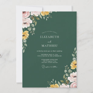 Convite Casamento Pétala Dourada Antiga Esmeralda